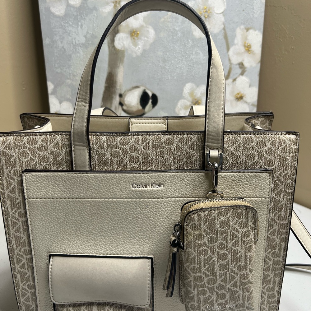 Calvin Klein Tan and Cream Women's Tote Bag
